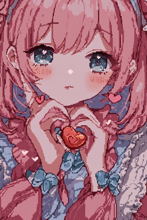1girl,cute,stickers,heart hands,pixel art,beautiful,masterpiece,best quality,very aesthetic,extremely detailed