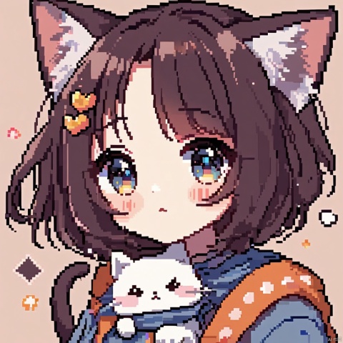 1girl,cute,cat girl,Pixel art,simple background,masterpiece,best quality,very aesthetic,extremely detailed