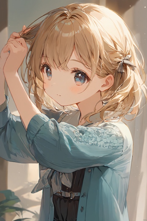 1girl,loli,cute,adjusting hair,masterpiece,best quality,very aesthetic,extremely detailed