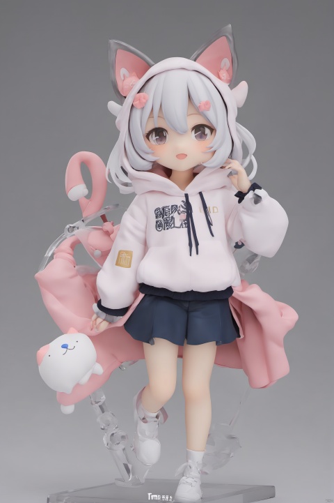 1girl,cute,garage kit,hoodie,cat ears,simple background,masterpiece,best quality,very aesthetic,extremely detailed