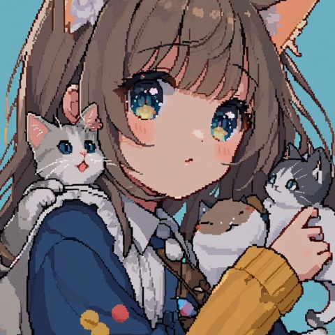 1girl,cute,cat girl,Pixel art,simple background,masterpiece,best quality,very aesthetic,extremely detailed