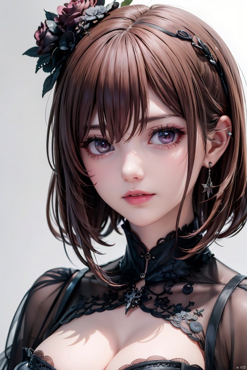 masterpiece, best quality, 1girl, (Steampuk), Gothic, steamgoth, corset, hat, auburn hair, dark mauve predominant color, cog, cogs, pocket watch, pretty face, high detailed face, face focus, short hair, pixie hair, bobcut, glowing eyes, hazel eyes, high detailed eyes, nice hands, perfect hands,