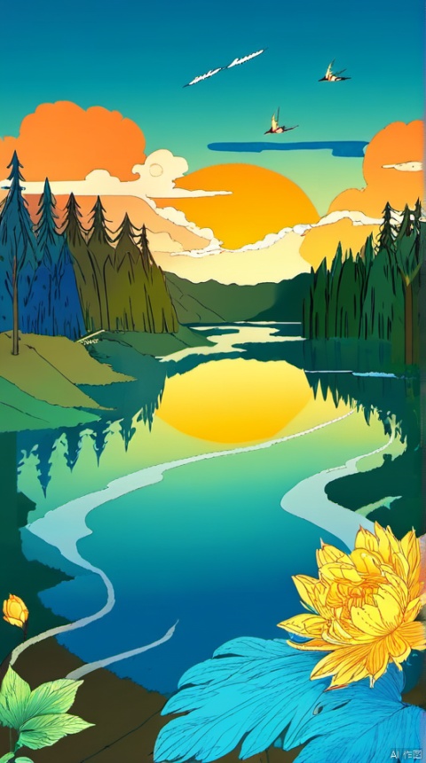  Sky, Blue, Sunshine, Forest, Lake