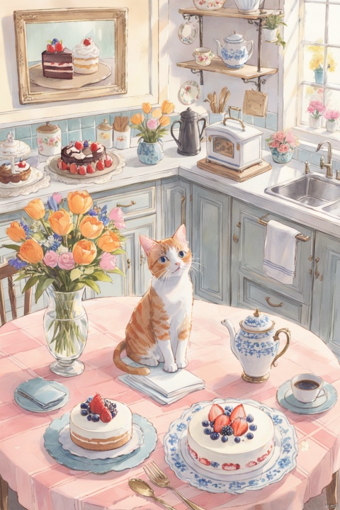  cup,cake,vase,flower,cat, paleColor