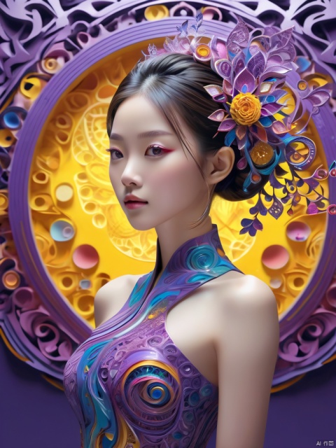  a girl formed of colored glaze,looking at viewers,coloured glaze, 3d sculpting, papercut_background, transparent purple mask, shining eyes, official art,unity 8k wallpaper,ultra detailed,beautiful and aesthetic,masterpiece,best quality,(zentangle, mandala, tangle, entangle),(fractal art:1.3),blurry corner,extremely detailed,dynamic angle,cowboyshot,the most beautiful form of chaos,elegant,a brutalist designed,vivid colours,romanticism,by james jean,roby dwi antono,ross tran,francis bacon,michal mraz,adrian ghenie,petra cortright,gerhard richter,takato yamamoto,ashley wood,atmospheric,ecstasy of musical notes,streaming musical notes visible,ink,scenery,gorgeous asian girl,