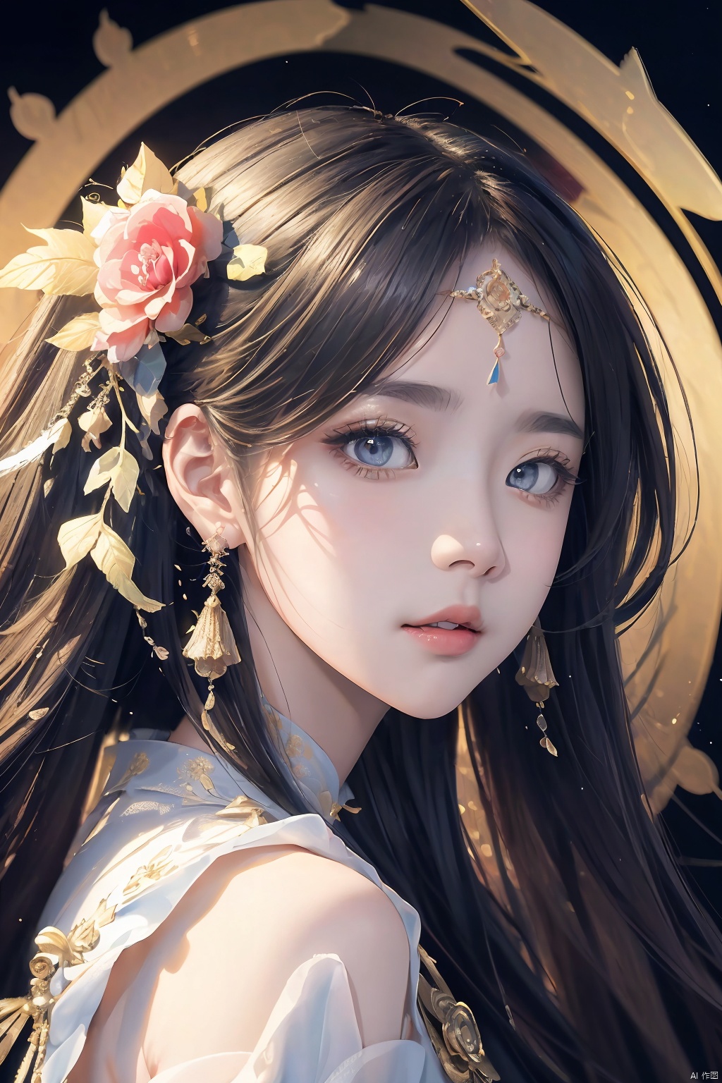  Official art, 8k wallpaper, super detailed, beautiful and beautiful, masterpiece, best quality, (fractal art: 1.3), lines, illustration, 1 girl head,background, very detailed, bright colors, romanticism, mtianmei