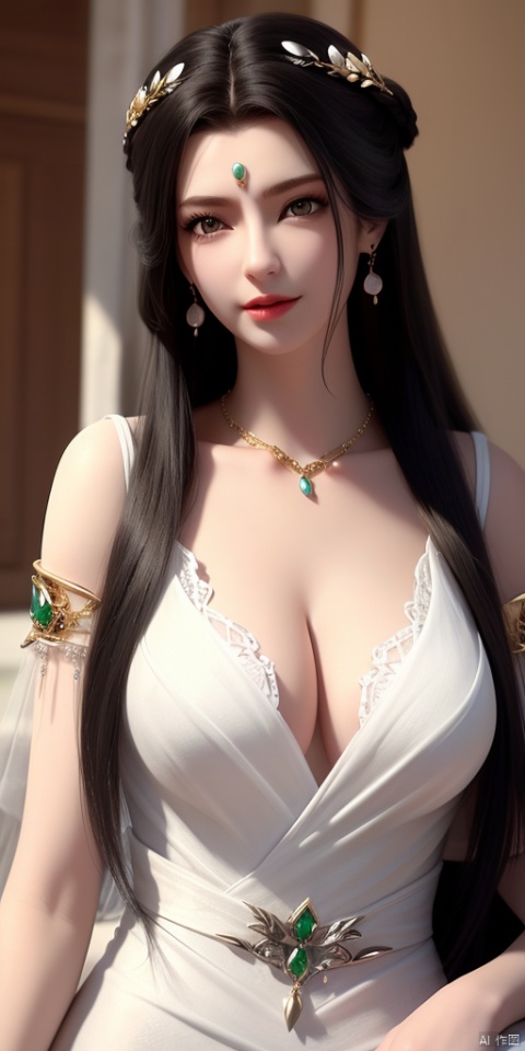  ultra realistic 8k cg, picture-perfect face, flawless, clean, masterpiece, professional artwork, famous artwork, cinematic lighting, cinematic bloom, perfect face, beautiful face, beautiful eyes, fantasy, dreamlike, unreal, science fiction, huge breasts, beautiful clothes, absurdly long hair, very long hair, (rich:1.4), prestige, luxury, jewelry, diamond, gold, pearl, gem, sapphire, ruby, emerald, intricate detail, delicate pattern, charming, alluring, seductive, erotic, enchanting, hair ornament, necklace, earrings, bracelet, armlet,((1girl, warm_white dress))