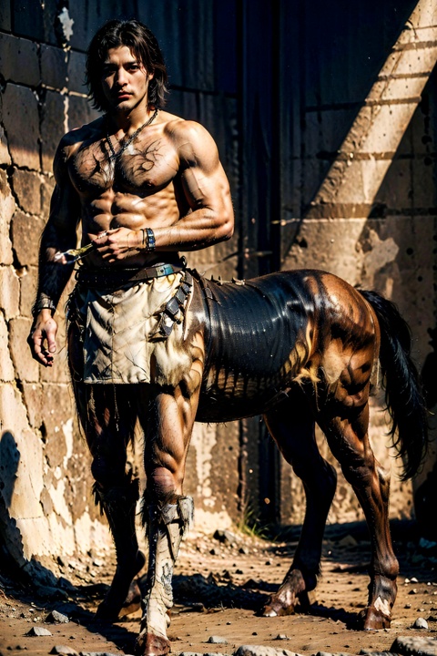  1male, centaur,The Lord of the Rings, movie CG, strong warriors with poleguns,Fantasy style,masterpiece, Light master,