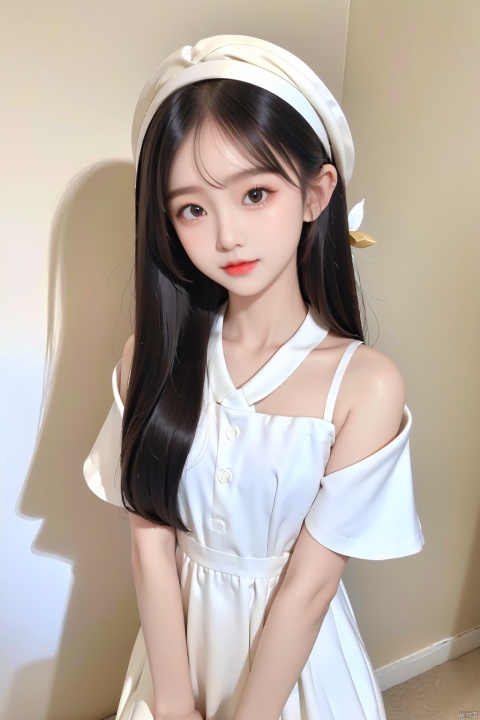 High quality, ultra detail, masterpiece, 8k, a Chinese girl in a thin white dress, a hair clip pinned to her glossy black hair, her eyes bright as stars, staring curiously ahead. She was full of youthful energy, and her eyes longed for youth, wwcgirl