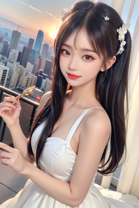  High quality, super detail, masterpieces,8k,A Chinese woman wears fashionable clothes and her long hair flutters. There was a calm and mysterious smile on her face, as if she were enjoying a magnificent view., wwcgirl, wedding dress