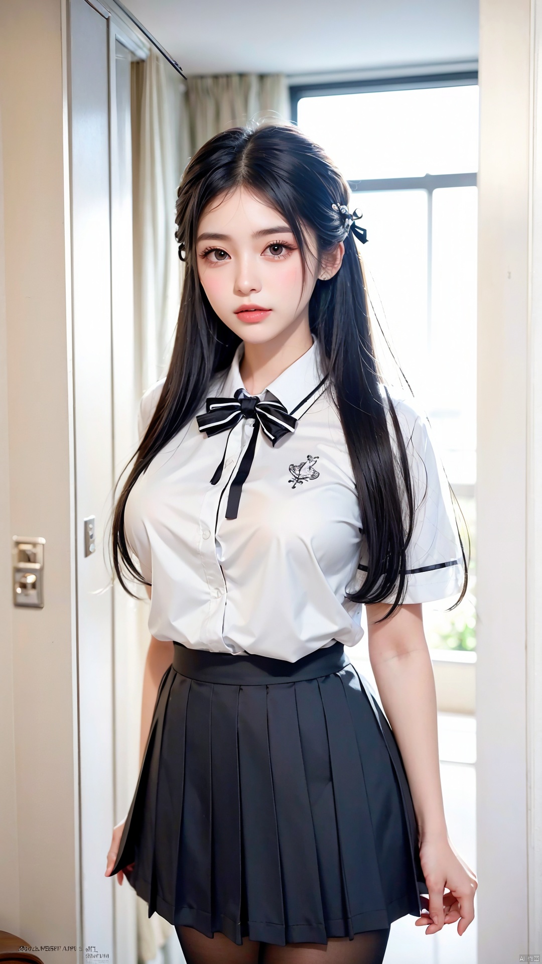  RAW image quality, 8K resolution, Ultra-high-definition CG images, Autumn leavs at night, Moonlight, 16-year-old beautiful girl, Detailed beautiful eyes. (Twin-tailed black hair:1.4), (White ribbon to stop hair:1.4), (Platinum Silver Accessories:1.4), (White School Uniform:1.4), (big breasts thin waist), (radiant eyes), Colossal tits, Susukihata, depth of fields, masutepiece, absurderes, Carefully, 24K depth with wrath Arts background, wwcgirl