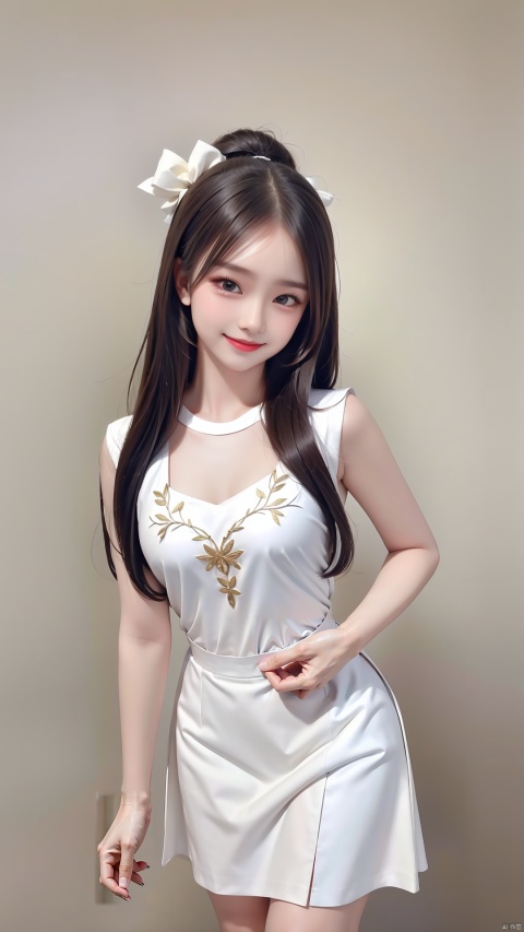 High quality, super detail, masterpiece, 8k, (the best ratio of four fingers to thumb is 1.331) , the best ratio of thigh to calf, the best ratio of the last part of the middle finger to the middle part of the middle finger, a beautiful little Chinese girl, wear a white transparent skirt, stand out. Her long hair fluttered, her eyes were as bright as stars, and her smile was bright and charming. The embroidered dress showed the charm of a woman