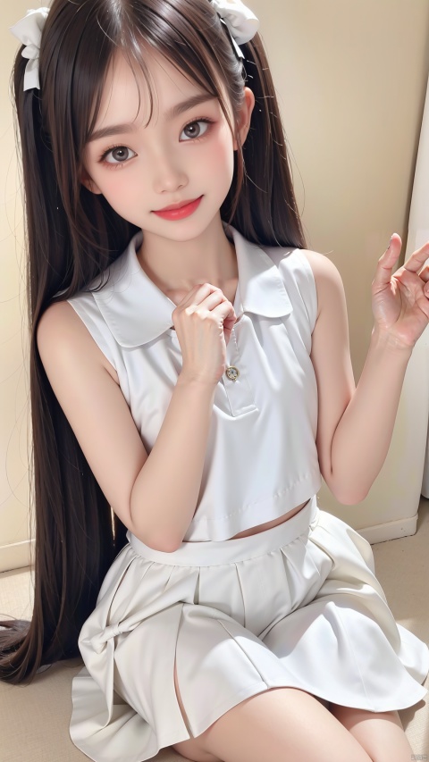 High quality, ultra detail, masterpieces, 8K, (best ratio of four fingers to thumb 1.331) , best ratio of thigh to calf,A beautiful little Chinese girl in a white transparent skirt, eye-catching. Her long hair fluttered, her eyes were as bright as stars, and her smile was bright and charming. The skirt was embroidered with flowers, showing off the charm of women., wwcgirl