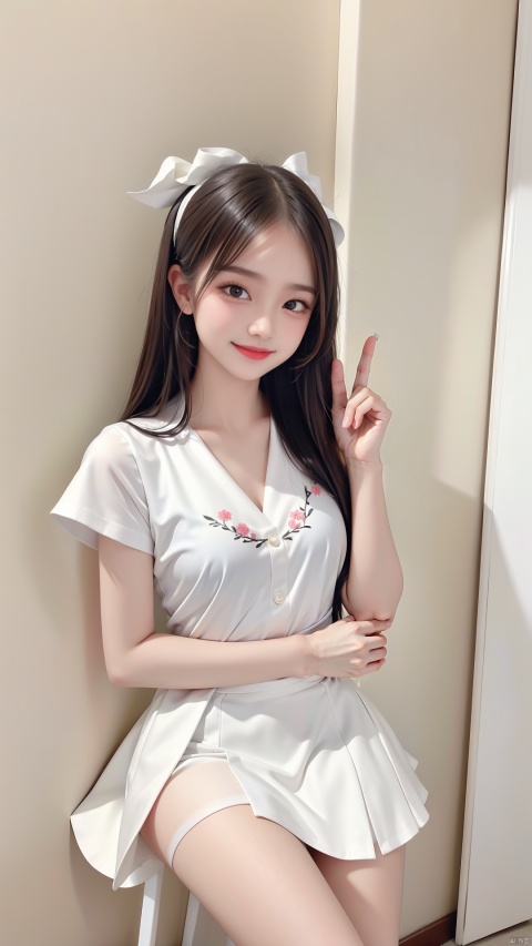High quality, ultra detail, masterpiece, 8k, (best ratio of four fingers to thumb: 1.331) , best ratio of thigh to calf, (best ratio of finger tip to finger: 1.331) , a beautiful little Chinese girl, wearing a white transparent skirt, eye-catching. Her long hair fluttered, her eyes were as bright as stars, and her smile was bright and charming. The dress was embroidered with flowers, showing the charm of a woman