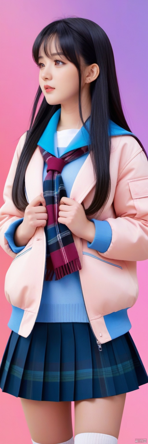  masterpiece,bestquality,8k,4k, 1girl, bangs, black_hair, black_eyes, blush, breath, coat, cowboy_shot, earmuffs, gradient, gradient_background, hair_between_eyes, hands_in_pockets, , , jacket, long_hair, looking_away, pink_background, plaid, plaid_scarf, plaid_skirt, pleated_skirt,legs,shoes,school_uniform, skirt, solo, thighhighs, shota, g021, hand, g020, g009, g008, g019