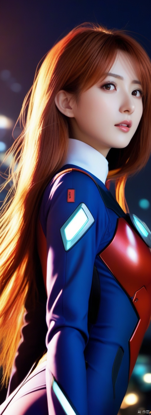 (best quality, masterpiece, colorful, dynamic angle, highest detailed)(Asuka Langley),upper body photo,fashion photography of cute red long hair girl (Asuka Langley),dressing high detailed Evangelion red suit (high resolution textures),in dynamic pose,bokeh,(intricate details, hyperdetailed:1.15),detailed,moonlight passing through hair,perfect night,(fantasy background),(official art, extreme detailed, highest detailed),HDR+, ((poakl)), g009