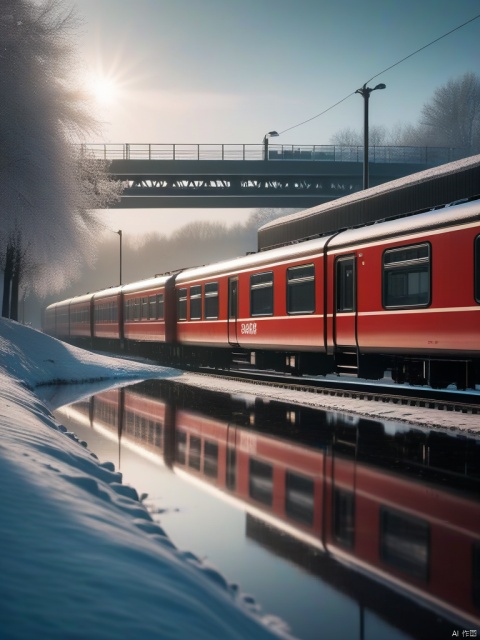  winter, snow, red trains, outdoor, sky, trees, no one, traditional media, grass, ground vehicles, architecture, scenery, bridges

dramatic,Backlighting,soft contrast,cinematic,hyperdetailed photography,texture,fog,vignette,black and brown color palete,particles,water reflection,depth of field,bokeh,85mm 1.4,rain,sunset,(facing camera:1.1),ray tracing,shadows,ultra sharp,metal,((cold colors)),Epic CG masterpiece,(3D rendering),facing camera,ultra high resolution,(masterpiece),(best quality),(super detailed),(extremely delicate and beautiful),cinematic light,detailed environment,(real),(ultra realistic details:1.5), hand, g020