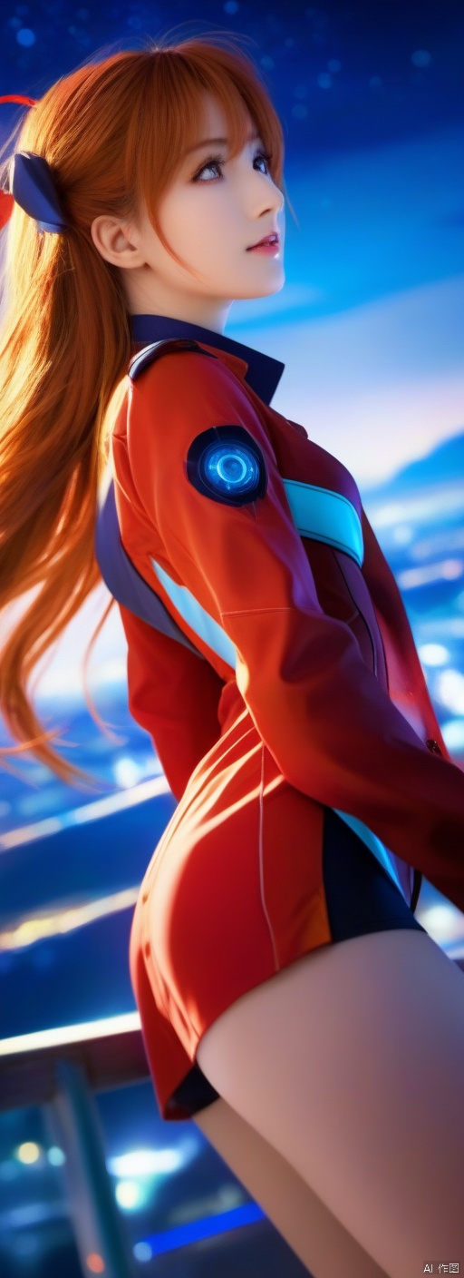 (best quality, masterpiece, colorful, dynamic angle, highest detailed)(Asuka Langley),upper body photo,fashion photography of cute red long hair girl (Asuka Langley),dressing high detailed Evangelion red suit (high resolution textures),in dynamic pose,bokeh,(intricate details, hyperdetailed:1.15),detailed,moonlight passing through hair,perfect night,(fantasy background),(official art, extreme detailed, highest detailed),HDR+, ((poakl)), g009