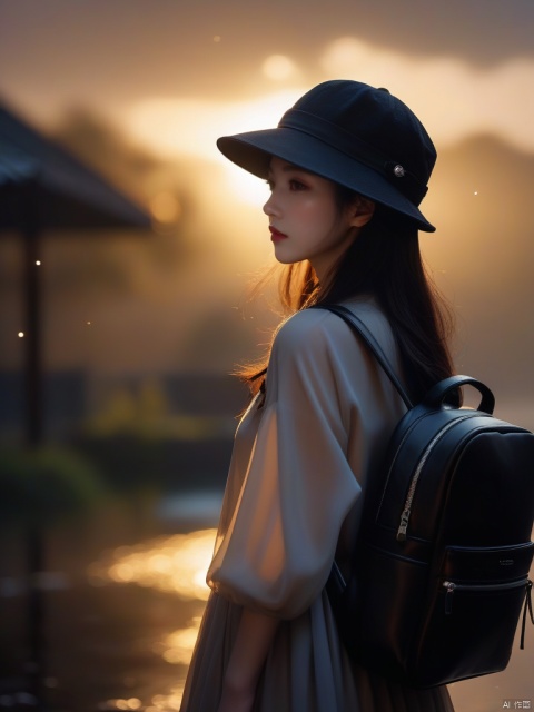  official art, beautiful and aesthetic:1.2),jijian,doodle,1girl,(long curved hair),delicate face,fashion,red hat,black eyes,black hair,short dress,hair decorations,Dopamine color,backpack,dress,solid colors,shadow,layers,dark yellow background.,

dramatic,Backlighting,soft contrast,cinematic,hyperdetailed photography,texture,fog,vignette,black and brown color palete,particles,water reflection,depth of field,bokeh,85mm 1.4,rain,sunset,(facing camera:1.1),ray tracing,shadows,ultra sharp,metal,((cold colors)),Epic CG masterpiece,(3D rendering),facing camera,ultra high resolution,(masterpiece),(best quality),(super detailed),(extremely delicate and beautiful),cinematic light,detailed environment,(real),(ultra realistic details:1.5), , hand, g021