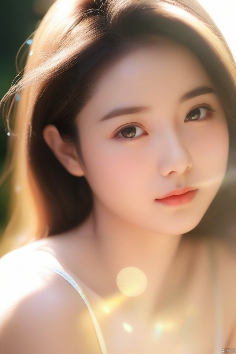 A close-up of a girl, with sunlight glinting on its smooth surface — style raw, g008