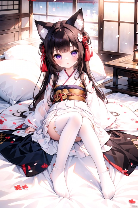  best_quality, extremely detailed details, loli,under_age,1_girl,solo,((full_body)),cute_face,pretty face,extremely delicate and beautiful girls,(beautiful detailed eyes), purple_eyes,((brown_and_black_hair)),brown_hair,long_hair,lip,fox_girl,fox_tail,nine_tails,big_tails,bare_feet,
amagi-chan_(azur_lane), (jpenese_wedding,Japanese wedding attire,see_through_clothes)), cozy animation scenes