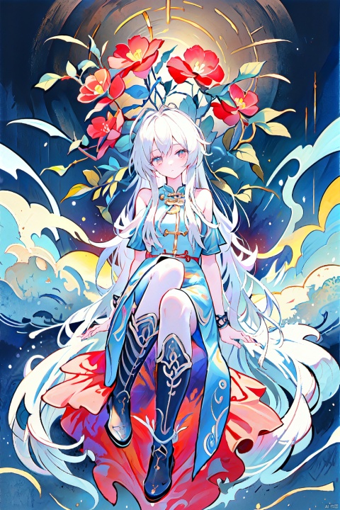  giant one girl,long white hair,storm,(((masterpiece,best quality))),tyjf,as sky, Chinese style