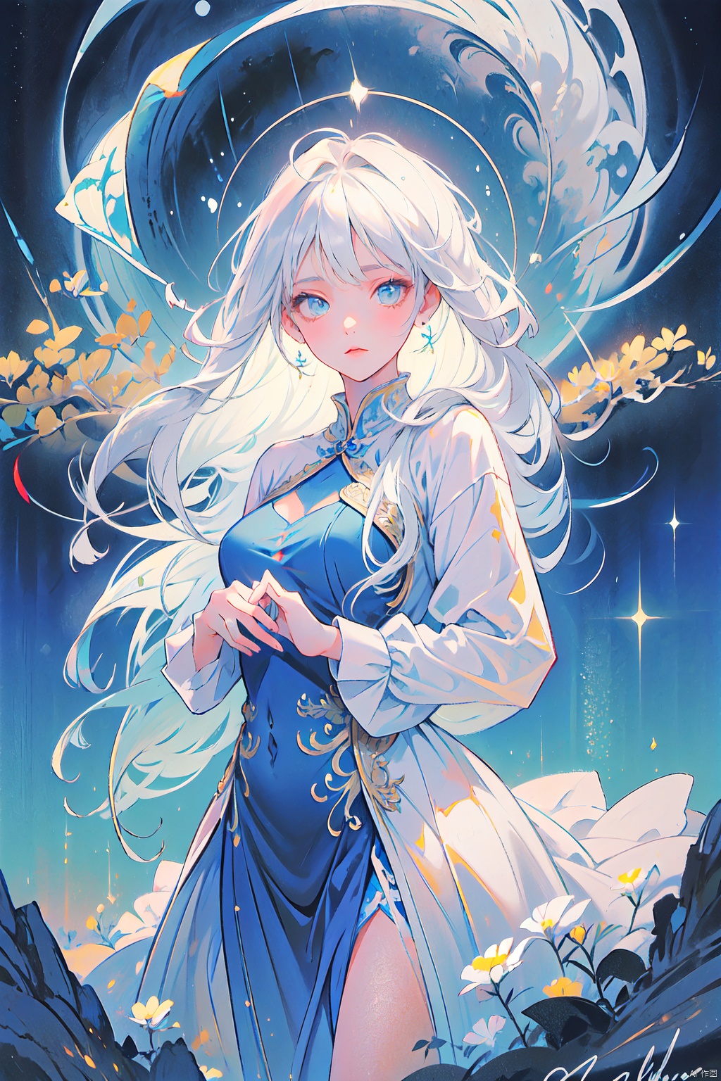  giant 1girl,long white hair,storm,(((masterpiece,best quality))),tyjf,as sky