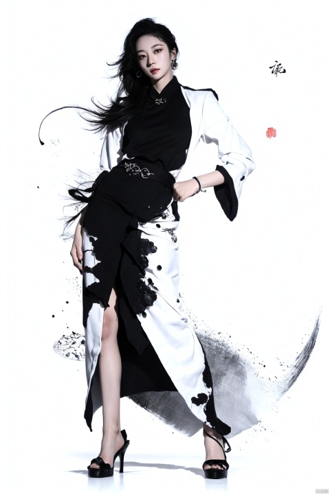 a girl,Pure white background, Studio light, Ink scattering_Chinese style
