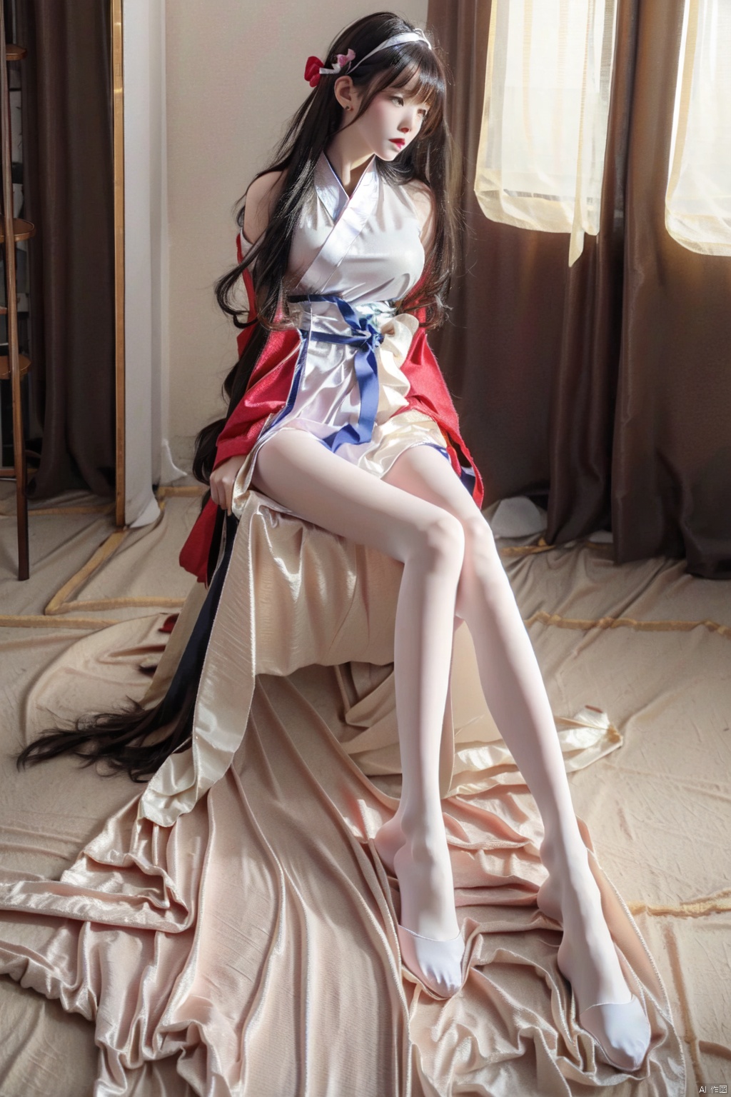 Cat ears, cat mother, white hair, pink pupils, white Hanfu, white lace lace pantyhose, no underwear or bra, bare feet, no shoes, slim legs, beautiful back, fragrant shoulders, protruding nipples, white hand protection, blushing face, blurred eyes, wearing earrings, candy colored, red crescent shaped tattoos on legs and shoulders. On the ice surface, heavy snow flies
跟
