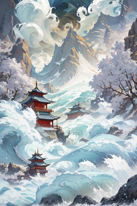  Steep stone walls towered into the sky, thunderous waves crashed against the river bank, and the waves stirred up like thousands of piles of white snow.
