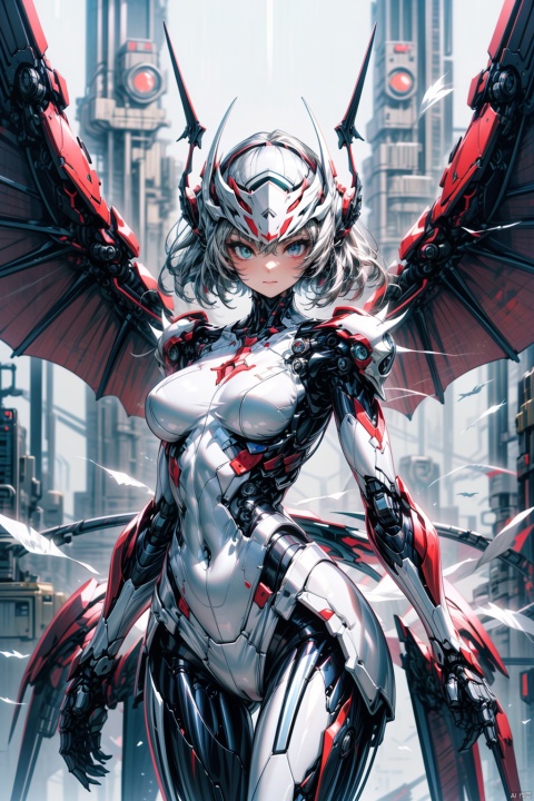  showing pussy,robot girl, 1girl, solo,((helmet)),((mask)),((dragon
 wings)),mecha musume,(( mechanical dragon wings)), upper body, looking at viewer, heterochromia, science fiction,breasts, robot joints, bodysuit, joints, feathered wings, medium breasts, closed mouth, standing, machinery,