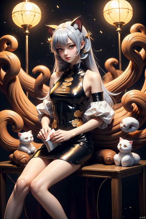 anime girl with cat ears sitting at a desk with a book, a painting by Pu Hua, cgsociety, furry art, very beautiful cute catgirl, anime girl with cat ears, very beautiful anime cat girl