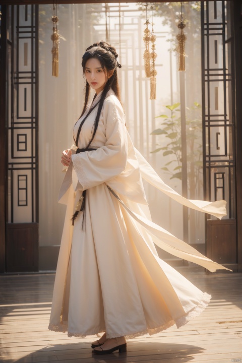  A girl wearing armor, Hanfu, floating in the air, game characters, Chinese characters, golden rune walls, best image quality, 3D rendering, looking up, ultra wide angle, female focus, full body, 16K, ultra high definition, high resolution, very detailed, best image quality,liruotong,(big_breasts:1.3), 1girl,moyou