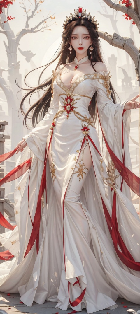  busty,long legs,full body,look at viewer,Jade foot,long hair,best quality,red lips,earrings,big Ice Crystal Crown,masturbation,sunnyday,,symmetrical background, jiangli，dress