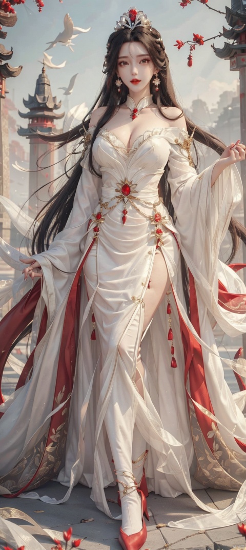  busty,long legs,full body,look at viewer,Jade foot,long hair,best quality,red lips,earrings,big Ice Crystal Crown,masturbation,sunnyday,,symmetrical background, jiangli