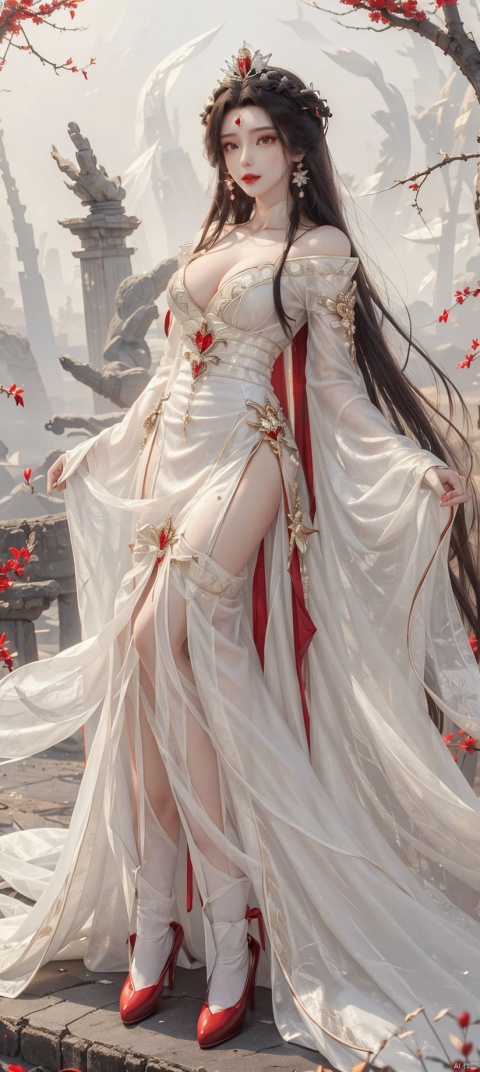  busty,long legs,full body,look at viewer,Jade foot,long hair,best quality,red lips,earrings,big Ice Crystal Crown,masturbation,sunnyday,,symmetrical background, jiangli，dress