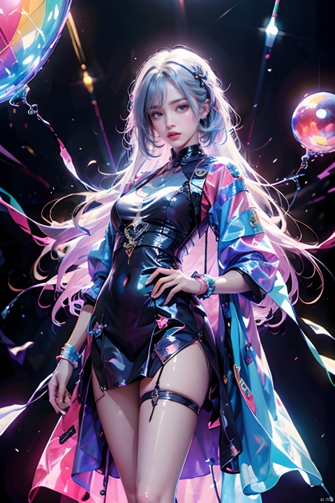 Best quality,masterpiece,transparent color PVC clothing,transparent color vinyl clothing,prismatic,holographic,chromatic aberration,fashion illustration,masterpiece,girl with harajuku fashion,looking at viewer,8k,ultra detailed,pixiv,
