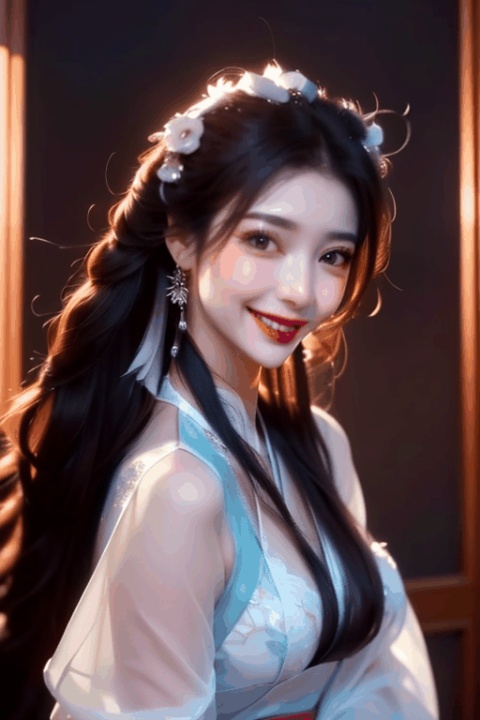 An extremely exquisite and beautiful oriental dragon, the lunar year of the the Year of the Loong, an Asian girl, Hanfu, the best quality, masterpiece, smile, Chinese style