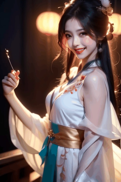 An extremely exquisite and beautiful oriental dragon, the lunar year of the the Year of the Loong, an Asian girl, Hanfu, sexy, best quality, masterpiece, smile, Chinese style