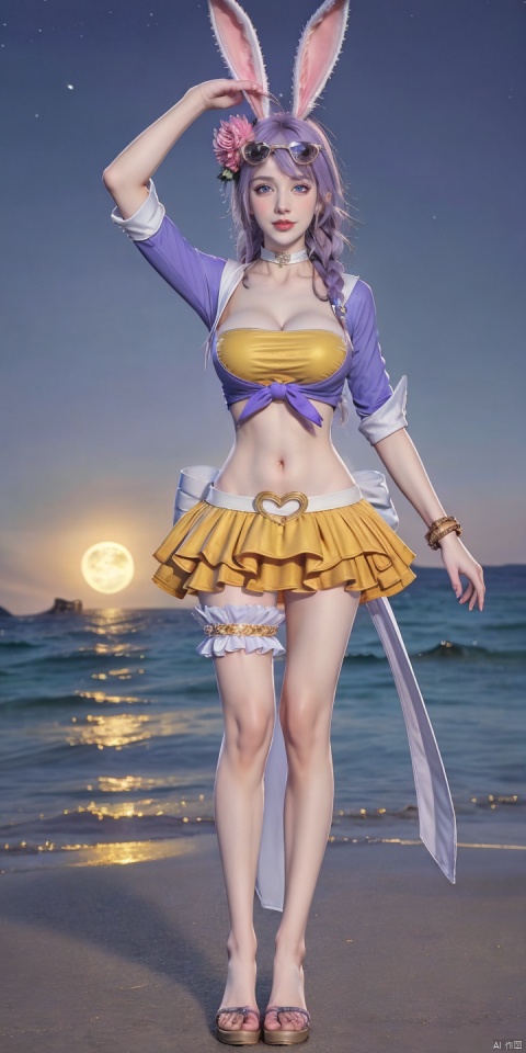  GSL,moon,night,scenery,star \(sky\),sky,night sky,full moon,starry sky,ocean,outdoors,horizon,tree,
1girl,solo,animal ears,rabbit ears,purple hair,skirt,eyewear on head,heart,braid,flower,navel,hair flower,looking at viewer,hair ornament,yellow skirt,twin braids,midriff,bracelet,jewelry,blue eyes,sunglasses,
shirt,tied shirt,choker,heart-shaped eyewear,belt,medium breasts,realistic,cropped jacket,crop top,white choker,
izayoi sakuya,bridal garter,miniskirt,(sitting:1.3), (raw photo:1.2),((photorealistic:1.4))best quality,masterpiece,illustration,an extremely delicate and beautiful,extremely detailed,CG,unity,8k wallpaper,Amazing,finely detail,masterpiece,best quality,official art,extremely detailed CG unity 8k wallpaper,absurdres,incredibly absurdres,huge filesize,ultra-detailed,highres,extremely detailed,beautiful detailed girl,cinematic lighting,1girl,pale skin,tall female,(perfect body shape),skinny body,Slender legs,, pale skin,tall man,long legs,thin leg,1girl, solo, long hair, breasts, looking at viewer, smile, bangs, blue eyes, skirt, large breasts, hair ornament, navel, animal ears, cleavage, jewelry, sitting, swimsuit, purple hair, flower, heart, bikini, earrings, outdoors, parted lips, sky, barefoot, choker, day, midriff, cloud, hair flower, nail polish, rabbit ears, bracelet, feet, blue sky, lips, toes, ocean, beach, sandals, sunglasses, red nails, eyewear on head, toenails, sand, toenail polish, purple bikini, bikini skirt, heart-shaped eyewear,nude,bare legs,topless,clothes removed,