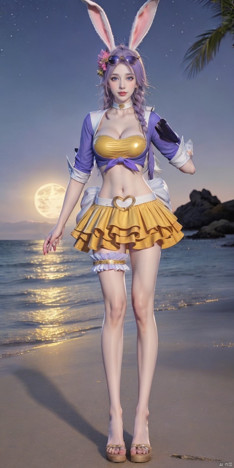  GSL,moon,night,scenery,star \(sky\),sky,night sky,full moon,starry sky,ocean,outdoors,horizon,tree,
1girl,solo,animal ears,rabbit ears,purple hair,skirt,eyewear on head,heart,braid,flower,navel,hair flower,looking at viewer,hair ornament,yellow skirt,twin braids,midriff,bracelet,jewelry,blue eyes,sunglasses,
shirt,tied shirt,choker,heart-shaped eyewear,belt,medium breasts,realistic,cropped jacket,crop top,white choker,
izayoi sakuya,bridal garter,miniskirt,(sitting:1.3), (raw photo:1.2),((photorealistic:1.4))best quality,masterpiece,illustration,an extremely delicate and beautiful,extremely detailed,CG,unity,8k wallpaper,Amazing,finely detail,masterpiece,best quality,official art,extremely detailed CG unity 8k wallpaper,absurdres,incredibly absurdres,huge filesize,ultra-detailed,highres,extremely detailed,beautiful detailed girl,cinematic lighting,1girl,pale skin,tall female,(perfect body shape),skinny body,Slender legs,, pale skin,tall man,long legs,thin leg,1girl, solo, long hair, breasts, looking at viewer, smile, bangs, blue eyes, skirt, large breasts, hair ornament, navel, animal ears, cleavage, jewelry, sitting, swimsuit, purple hair, flower, heart, bikini, earrings, outdoors, parted lips, sky, barefoot, choker, day, midriff, cloud, hair flower, nail polish, rabbit ears, bracelet, feet, blue sky, lips, toes, ocean, beach, sandals, sunglasses, red nails, eyewear on head, toenails, sand, toenail polish, purple bikini, bikini skirt, heart-shaped eyewear,clothes removed,nude,bare legs,clothes removed,