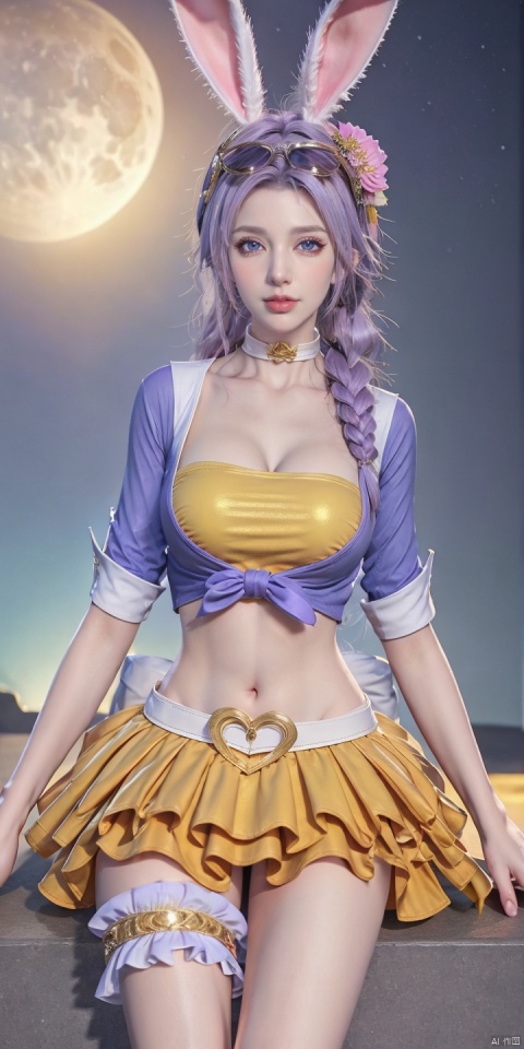  GSL,scenery,star \(sky\),sky,night sky,full moon,starry sky,ocean,outdoors,horizon,tree,
1girl,solo,animal ears,rabbit ears,purple hair,skirt,eyewear on head,heart,braid,flower,navel,hair flower,looking at viewer,hair ornament,yellow skirt,twin braids,midriff,bracelet,jewelry,blue eyes,sunglasses,
shirt,tied shirt,choker,heart-shaped eyewear,belt,medium breasts,realistic,cropped jacket,crop top,white choker,
izayoi sakuya,bridal garter,miniskirt,(sitting:1.3), (raw photo:1.2),((photorealistic:1.4))best quality,masterpiece,illustration,an extremely delicate and beautiful,extremely detailed,CG,unity,8k wallpaper,Amazing,finely detail,masterpiece,best quality,official art,extremely detailed CG unity 8k wallpaper,absurdres,incredibly absurdres,huge filesize,ultra-detailed,highres,extremely detailed,beautiful detailed girl,cinematic lighting,1girl,pale skin,tall female,(perfect body shape),skinny body,Slender legs,, pale skin,tall man,long legs,thin leg,