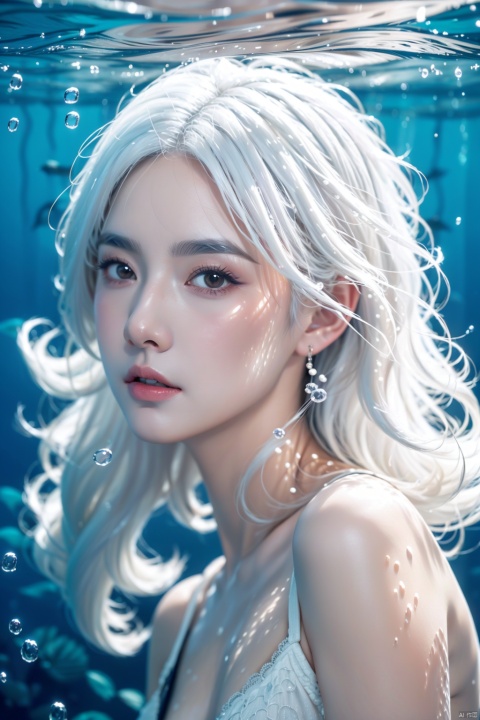  a close up of a woman with white hair and a white mask, beautiful character painting, guweiz, artwork in the style of guweiz, white haired deity, by Yang J, epic exquisite character art, stunning character art, by Fan Qi, by Wuzhun Shifan, guweiz on pixiv artstation,1 girl, underwater