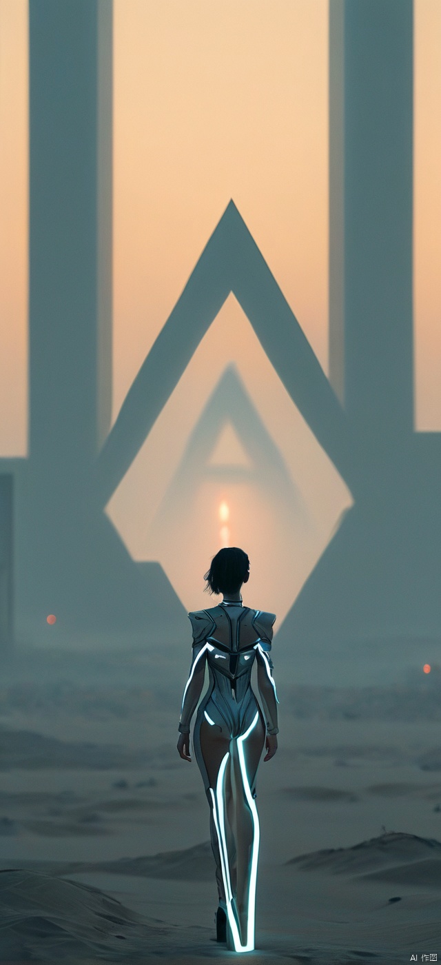 Very exquisite, 8K, beautiful: 1.2. On the roof, a girl stands in front of an inverted equilateral triangle, a huge inverted triangle building, tight fitting, wedding dress, glowing body, very beautiful, high heels, long legs, desert, inverted triangle building, high details, complex details, super details, super clarity, high quality, overlooking the city, Trisolarans civilization, sand dunes, spacecraft filled with space in the sky, with a sense of technology, futurism, night, Standing at the top of the city, her entire body (revealing her lower body), aerial objects, silhouettes, smiles, horizon, cyberpunk, looking at wide-angle shots, high angles, futuristic style, and stunning visual effects from above,