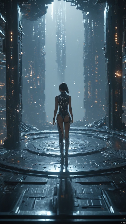 Very exquisite, 8K, beautiful: 1.2. A girl stands in the universe, with a space base, a space elevator, long legs, high details, complex details, super details, ultra clarity, high quality, a sense of technology, futuristic, starry sky, moonlight, and starlight, at the top, full body (revealing the lower body), rear view, horizon, cyberpunk, and a wide-angle lens with high angles, futuristic style, magical lighting, and stunning visual effects background from above,