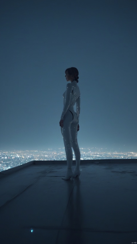 Very exquisite, 8K, beautiful: 1.2. A girl sits in the universe, wearing a tight suit, ultra short skirt, high heels, long legs, high details, complex details, ultra details, ultra clear, high-quality, overlooking the city, desert areas, sand dunes, with a sense of technology, futuristic, space station, space elevator starry sky, white sky, sun, standing at the top of the city, her whole body (revealing the lower body), silhouette, smile, horizon, cyberpunk, standing on the roof, Looking at the wide-angle lens from above, high angle, futuristic style, and stunning visual effect background,