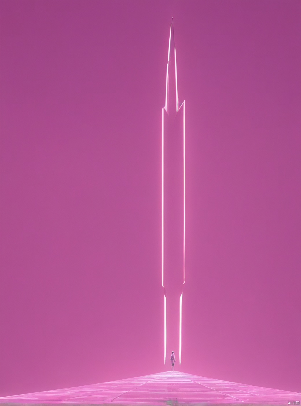 Pink, bar, very exquisite, beautiful: 1.1,8K. High detail, ultra detail, ultra clarity, high quality, church, technology, future, Mars, castle, architecture, full body (revealing lower body), a girl stands in a huge inverted triangle building (equilateral triangle) floating in mid air, sparkling during the day, tight wedding dress, little sister, white hair, high heels, long legs, silhouette, horizon, cyberpunk, wide-angle lens: 1.3, high angle, futuristic style, neon lights, Amazing visual background,