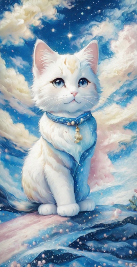 white cat,sparkling  star, sparkling glass, stereoscopic Uneven crystal, realistic,Best quality, 8k, cg,high definition,pink_background,light,starry_background, naturalistic rendering, traditional chinese ink painting, 10%yellow,water,corrugation,golden, 10%light blue,starry sky,maomika, jinjianceng, starry sky, QMSJ