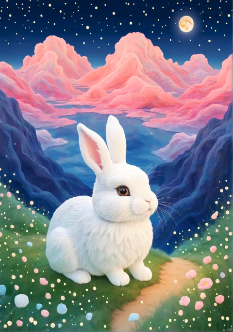  llustration style, hand-painted style, hand drawn lovely
 Furry rabbit, dream,the Earth , dreamy, stars, soft, clouds, decoration, great works, 8k, movie texture, movie cg, clear details, rich picture, keai