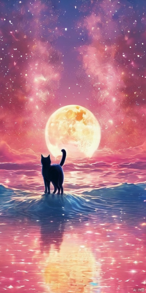 1CAT,sparkling glass, sparkling  star, stereoscopic Uneven crystal, realistic,Best quality, 8k, cg,high definition,pink_background,light,starry_background, naturalistic rendering, traditional chinese ink painting, 20% pink line, 10%yellow,water,corrugation,golden, 10%light blue,3D, starry sky, 1girl